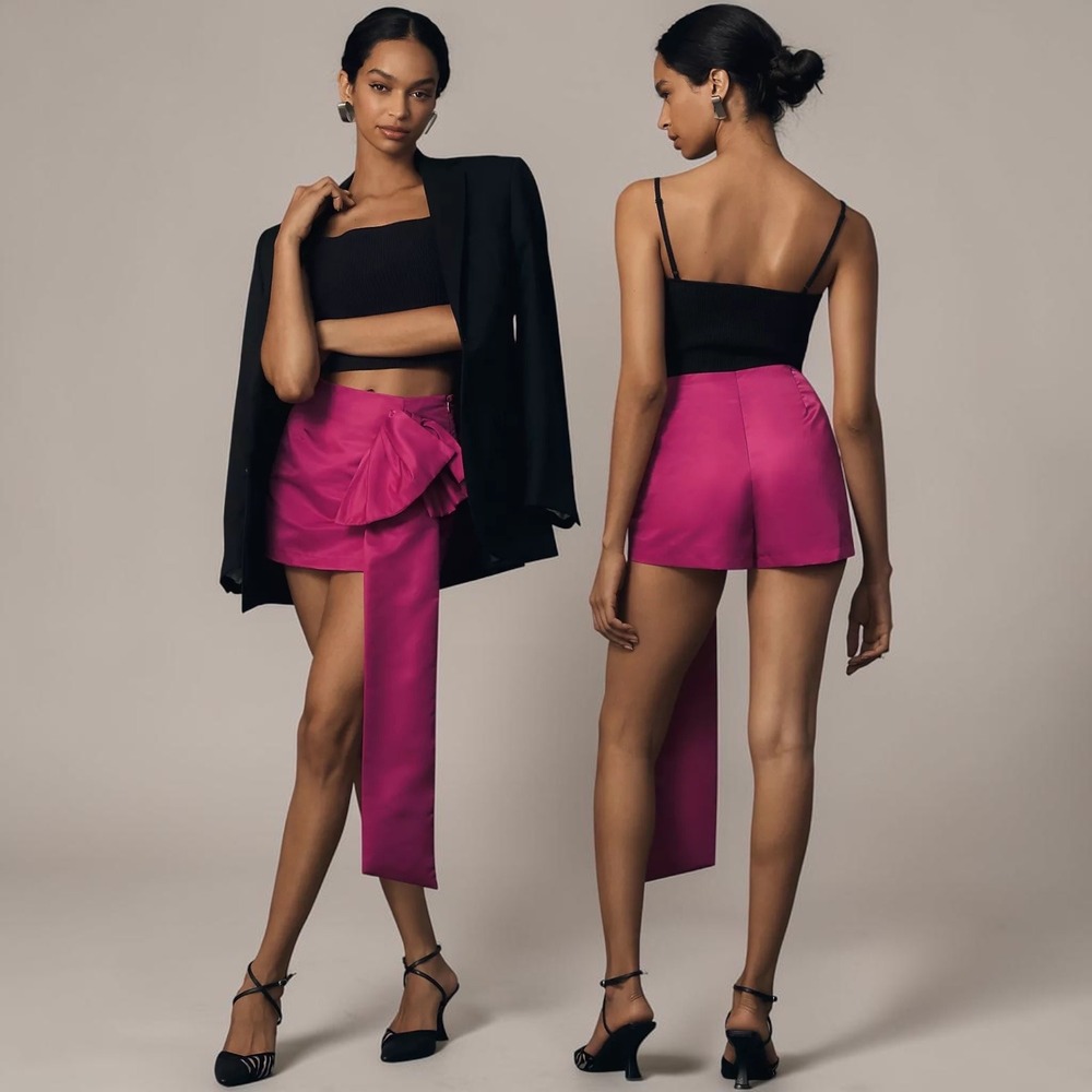 Avec Les Filles Anthropologie NEW Asymmetrical Skort Satin Bow Size 8 Magenta